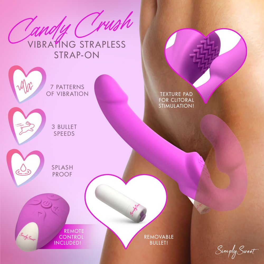 Candy Crush - Purple Vibrating Strapless Strap-On w/ Remote Adult Sex Toy