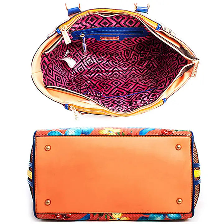 Nicole Lee Floral Satchel with Long Strap, Coral Women Bag