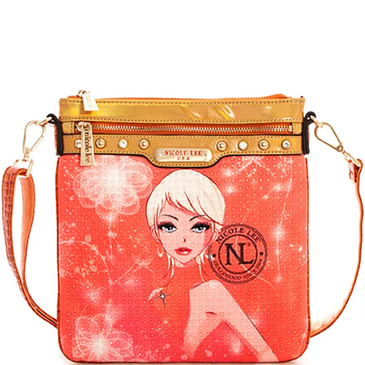 Nicole Lee Dotty Rhinestone Embellished Peach Ladies Cross Body Bag