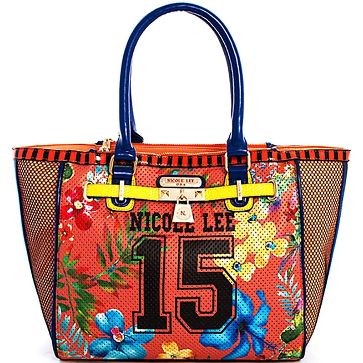 Nicole Lee Floral Satchel with Long Strap, Coral Women Bag