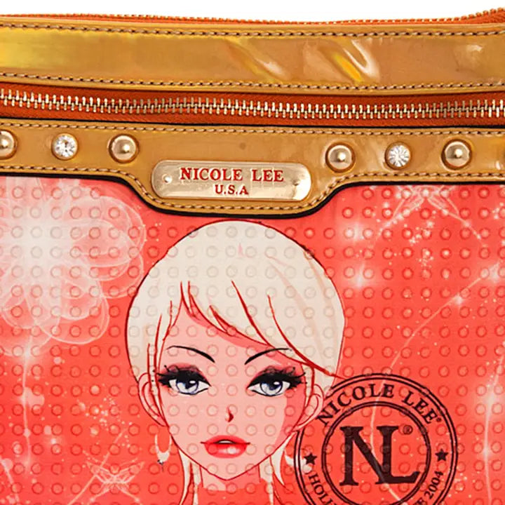 Nicole Lee Dotty Rhinestone Embellished Peach Ladies Cross Body Bag