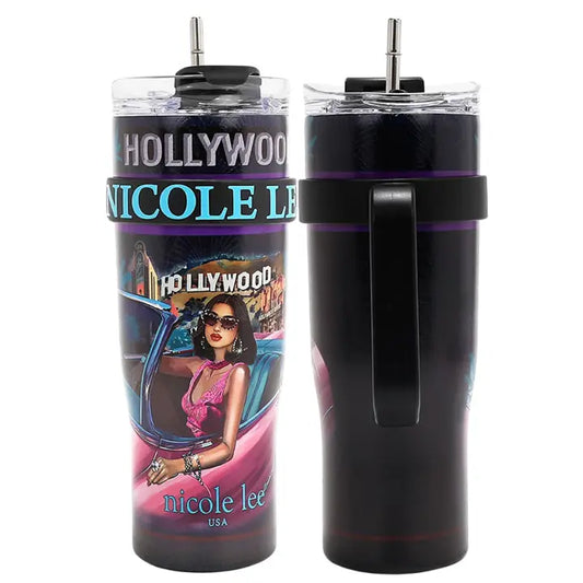 Nicole Lee 40 oz Print Tumbler with Handle HOLLYWOOD DRIVE
