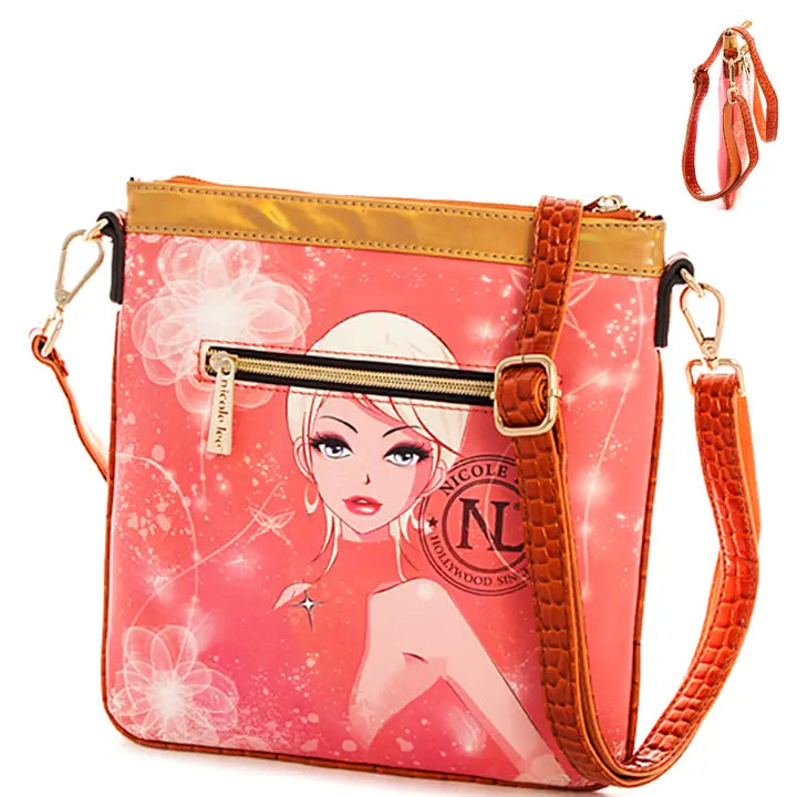 Nicole Lee Dotty Rhinestone Embellished Peach Ladies Cross Body Bag