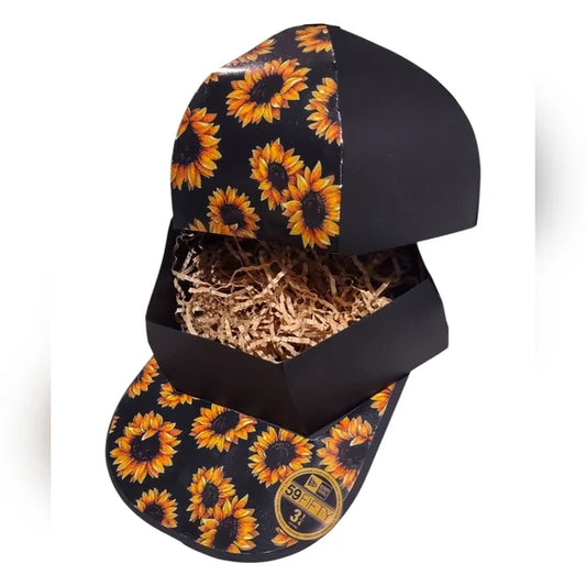 Sunflower Print Black Cap Handmade Gift Box