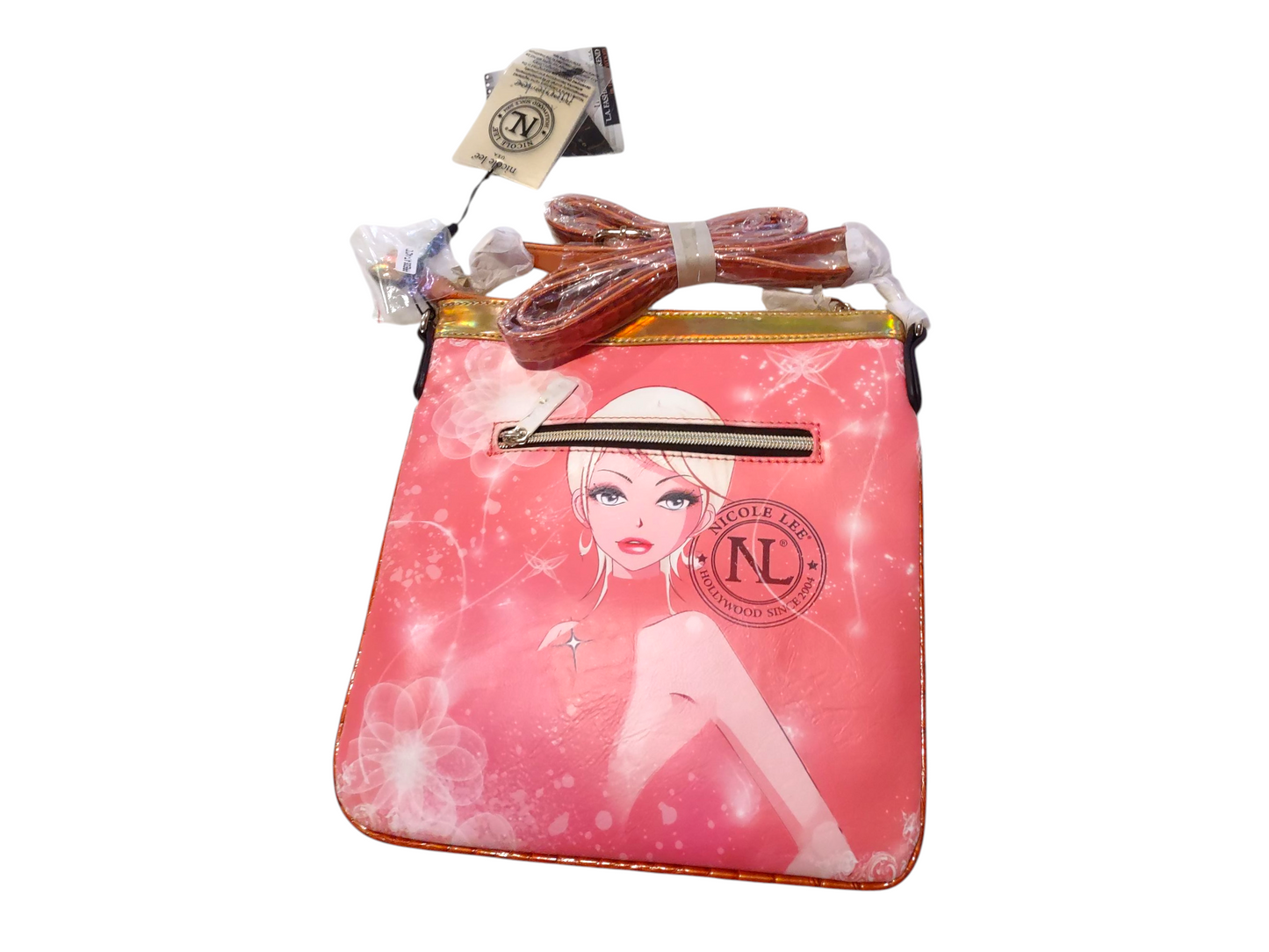 Nicole Lee Dotty Rhinestone Embellished Peach Ladies Cross Body Bag